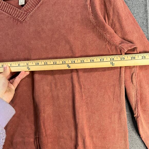 LOGO by Lori Goldstein Sun Faded Cotton V-Neck Sweater Orange Spice, Medium - Picture 7 of 10